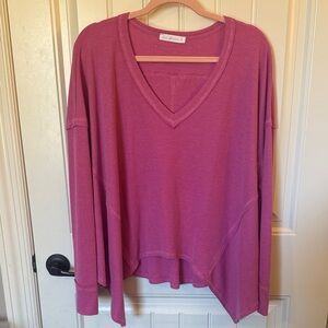 Ces Femme Pink V-Neck Long Sleeve Top
